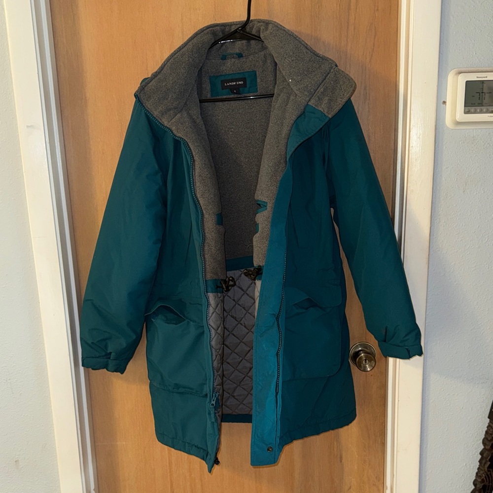 Lands' End Windcheck Hooded Fleece Lined Heavy Winter Coat Small